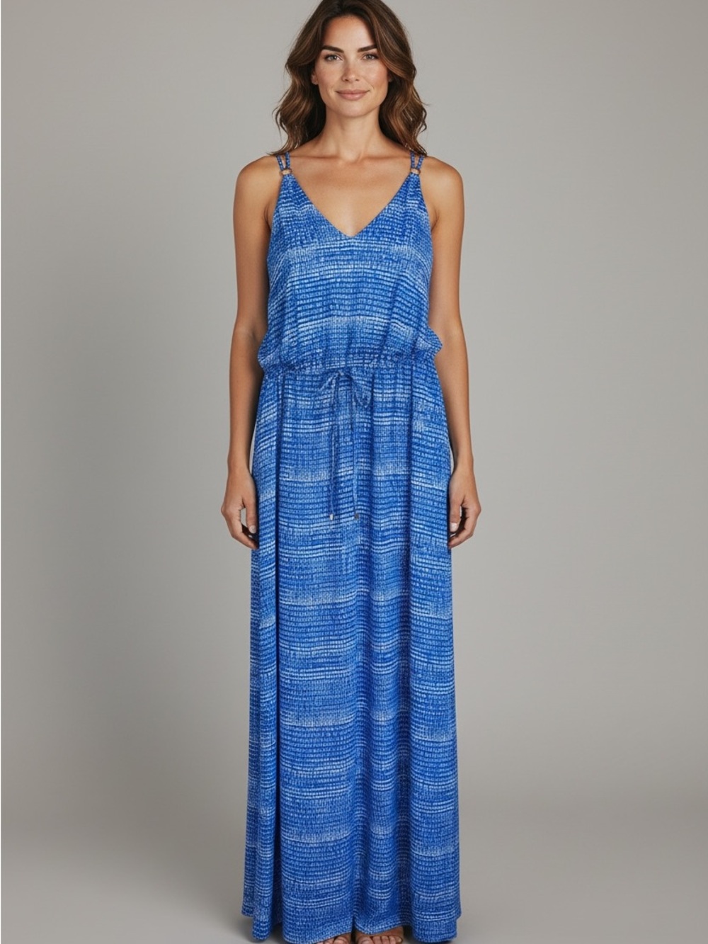 Ivanka Trump Blue V-Neck Sleeveless Lined Maxi Dress